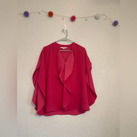 Trina Turk Womens Sz M Hot Pink Ponte Ruffle Spilt Sleeve - Picture 3 of 9
